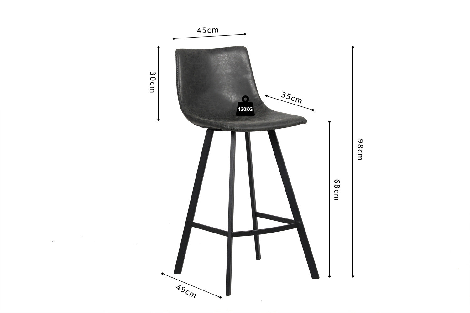 Counterstoel Elian – PU Leer, Zwart