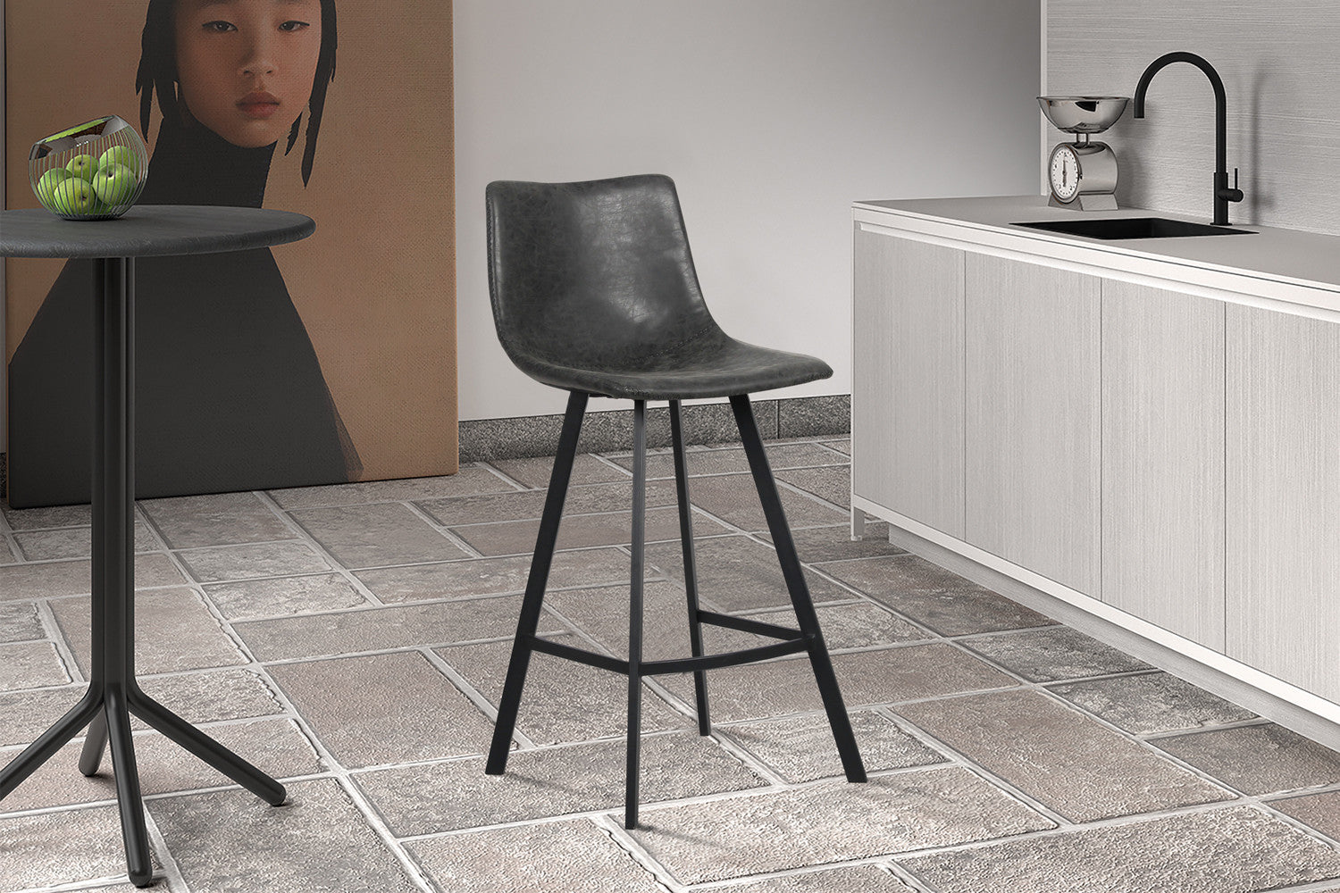 Counterstoel Elian – PU Leer, Zwart